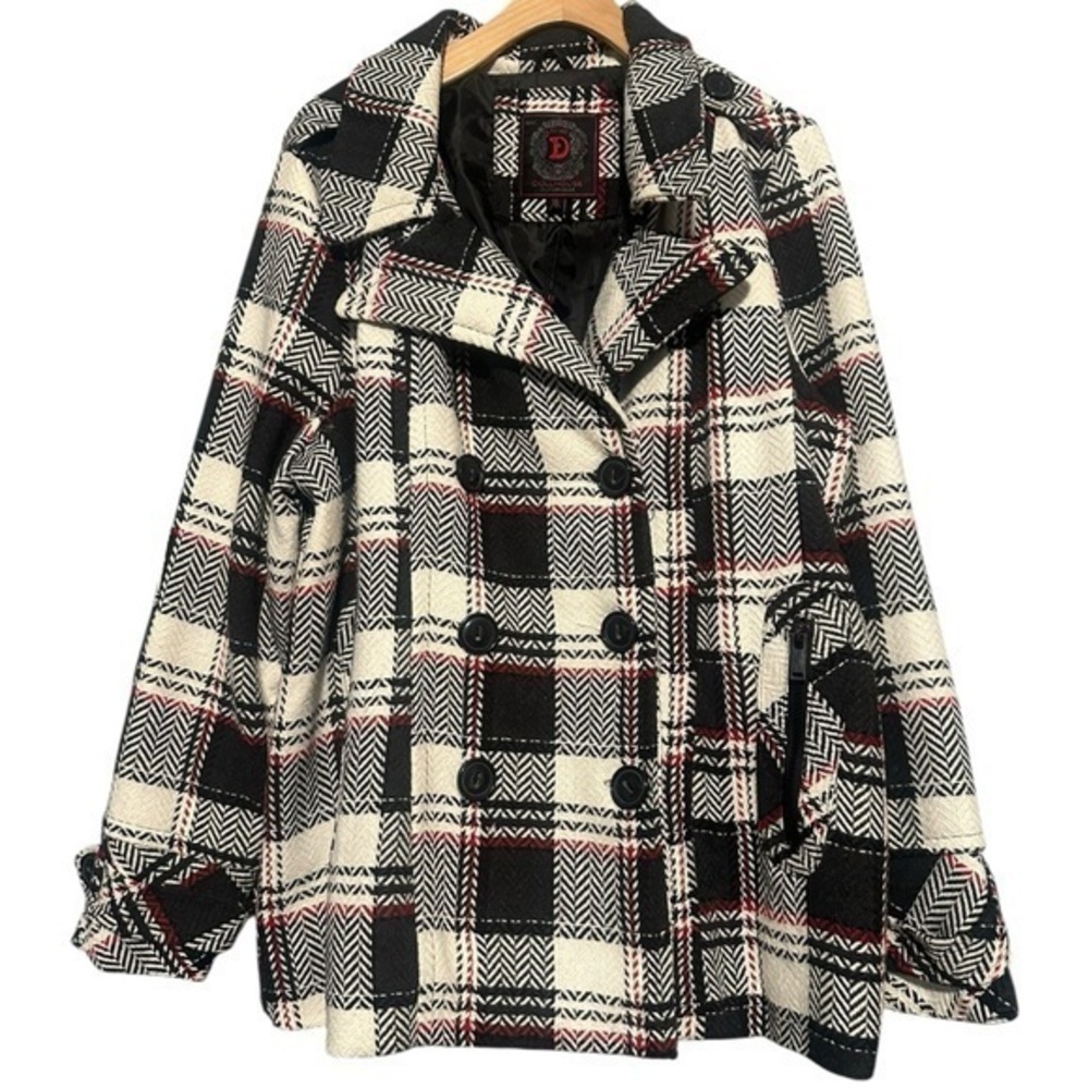 Dollhouse Outerwear NYC 1X Black White Red Double Plaid Tweed Breasted Coat